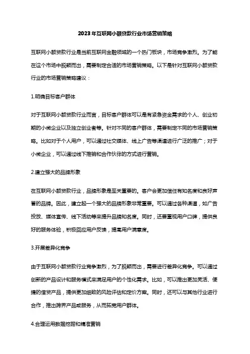 2023年互联网小额贷款行业市场营销策略