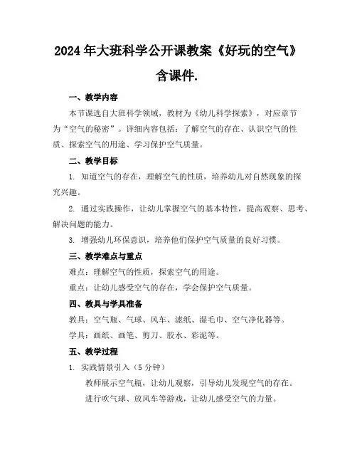 2024年大班科学公开课教案《好玩的空气》含课件.