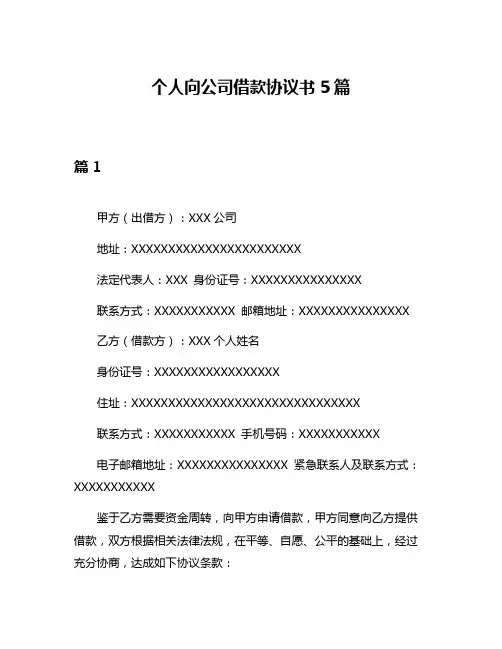 个人向公司借款协议书5篇