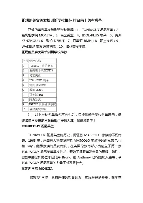 正规的美容美发培训班学校推荐排名前十的有哪些