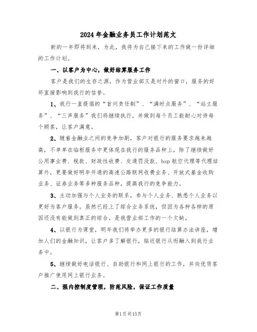 2024年金融业务员工作计划范文(6篇)