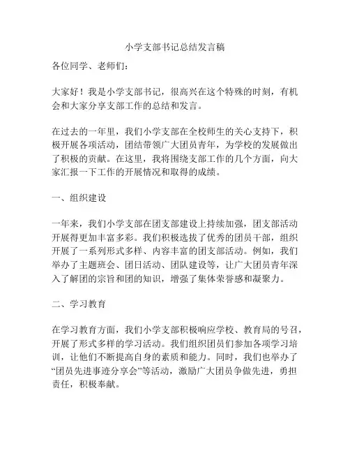 小学支部书记总结发言稿