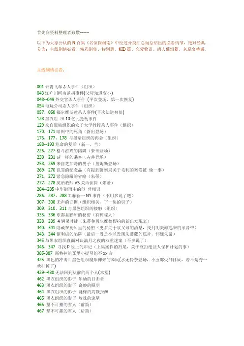 《名侦探柯南》必看集数-[强人分类整理,主线剧情必看、精彩剧集、特别篇、KID篇、恋爱物语、感人催泪篇、