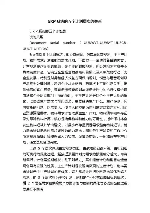 ERP系统的五个计划层次的关系