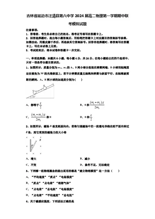 吉林省延边市汪清县第六中学2024届高二物理第一学期期中联考模拟试题含解析