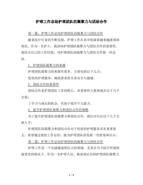 护理工作总结护理团队的凝聚力与团结合作