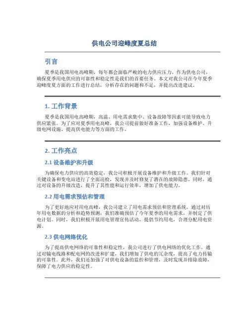 供电公司迎峰度夏总结