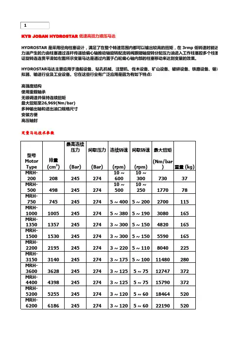 液压马达技术参数