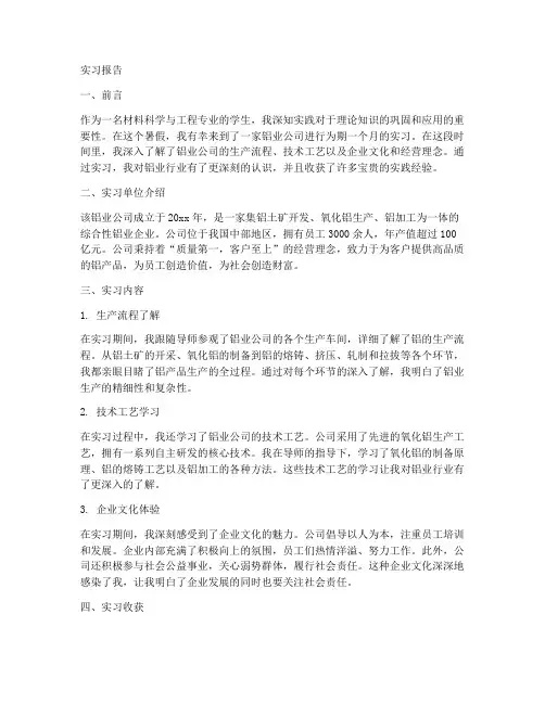 铝业公司实习报告