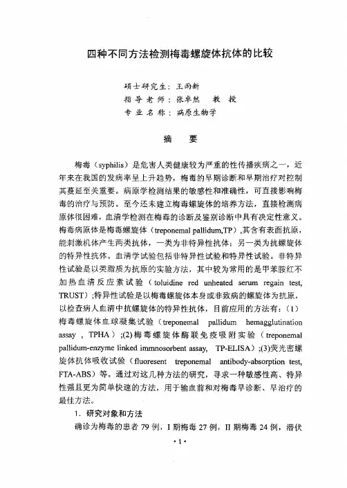 四种不同方法检测梅毒螺旋体抗体比较