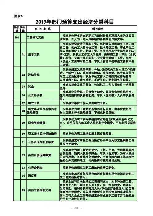 (2019年)部门预算支出经济分类科目