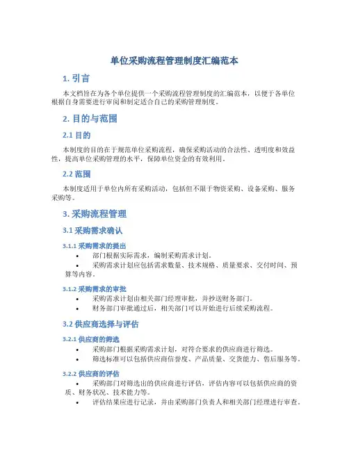 单位采购流程管理制度汇编范本