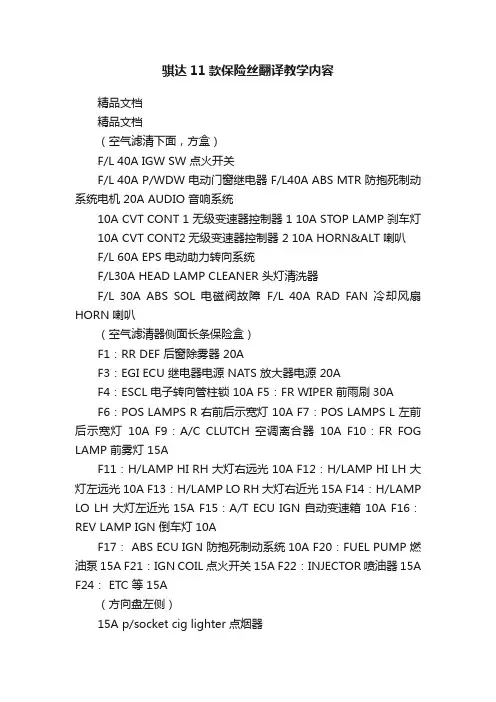 骐达11款保险丝翻译教学内容