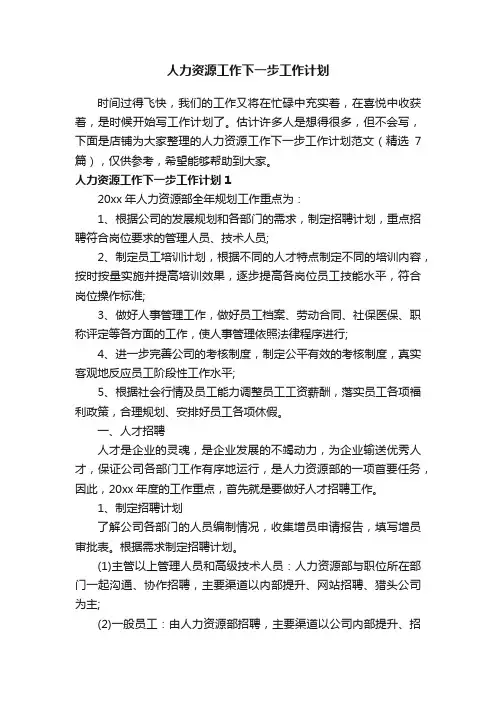 人力资源工作下一步工作计划