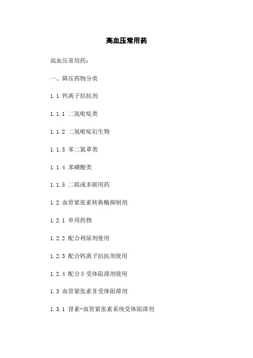 高血压常用药