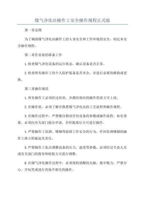 煤气净化站操作工安全操作规程正式版