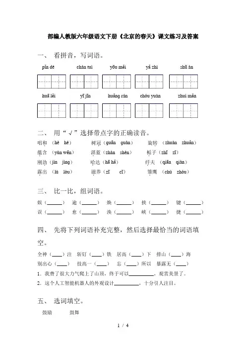 部编人教版六年级语文下册《北京的春天》课文练习及答案