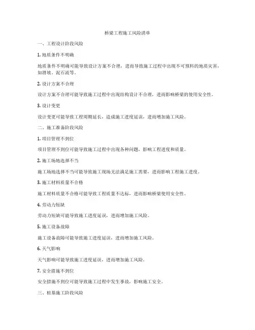 桥梁工程施工风险清单