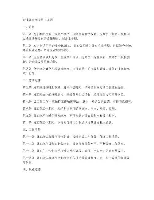 企业规章制度员工守则文档