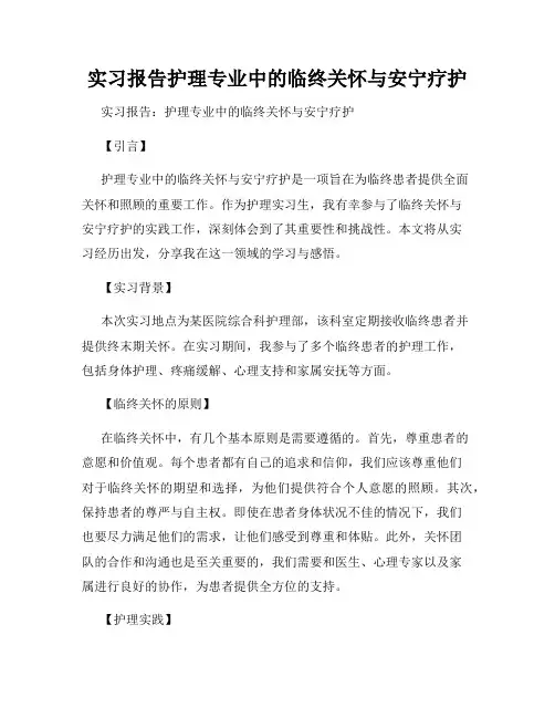 实习报告护理专业中的临终关怀与安宁疗护