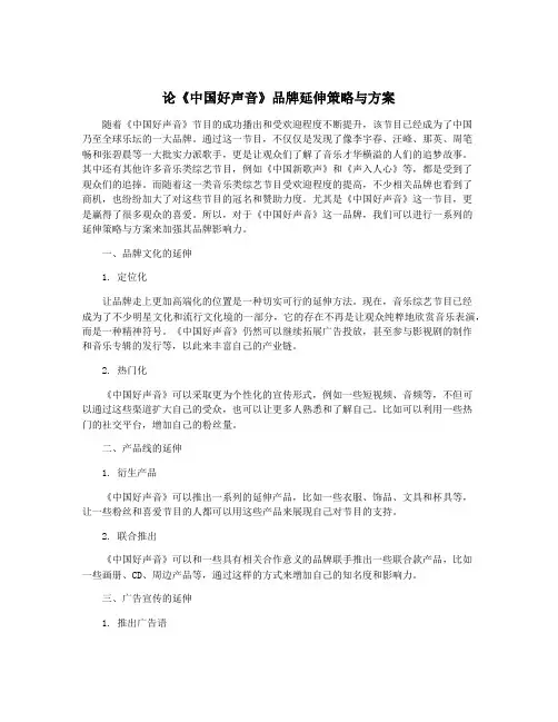 论《中国好声音》品牌延伸策略与方案
