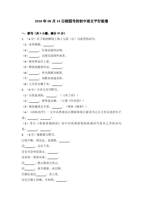 湖南省邵阳县白仓镇中学2018年中考语文一模试卷(解析版)