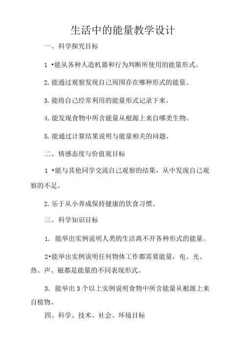 生活中的能量教学设计