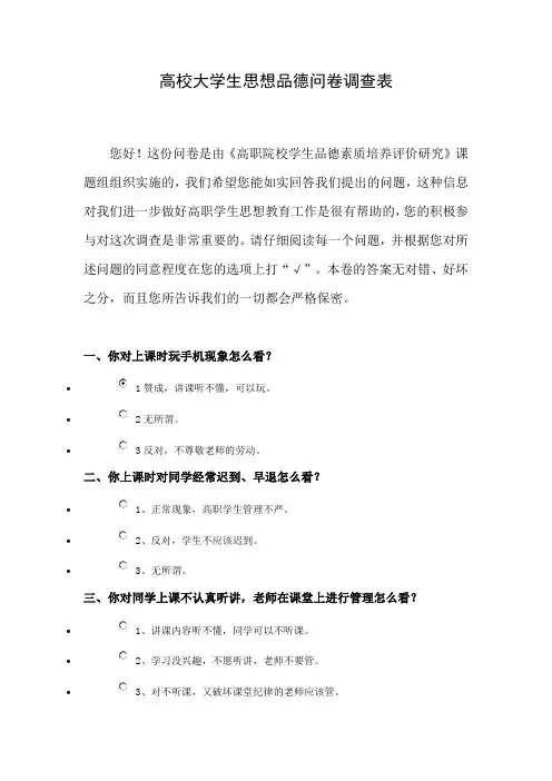 问卷调查表(样式)
