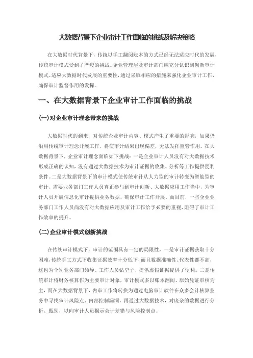 大数据背景下企业审计工作面临的挑战及解决策略
