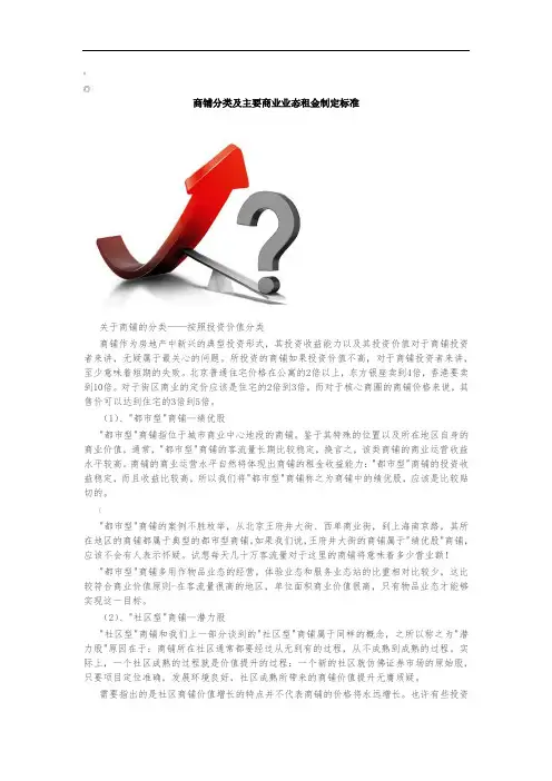 商铺分类及主要商业业态租金制定标准