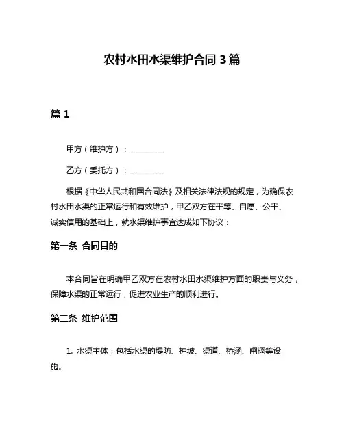 农村水田水渠维护合同3篇