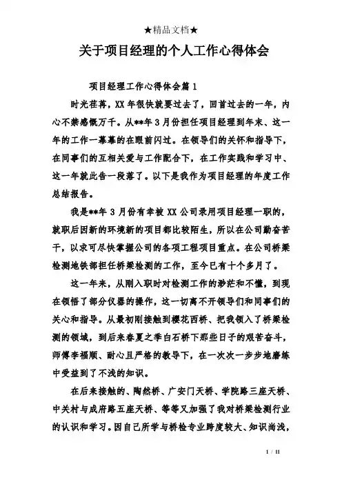 关于项目经理的个人工作心得体会