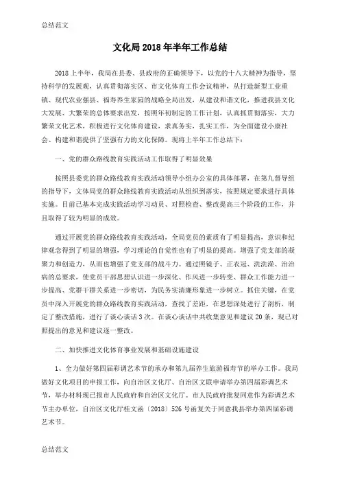 【总结】文化局2018年半年工作总结