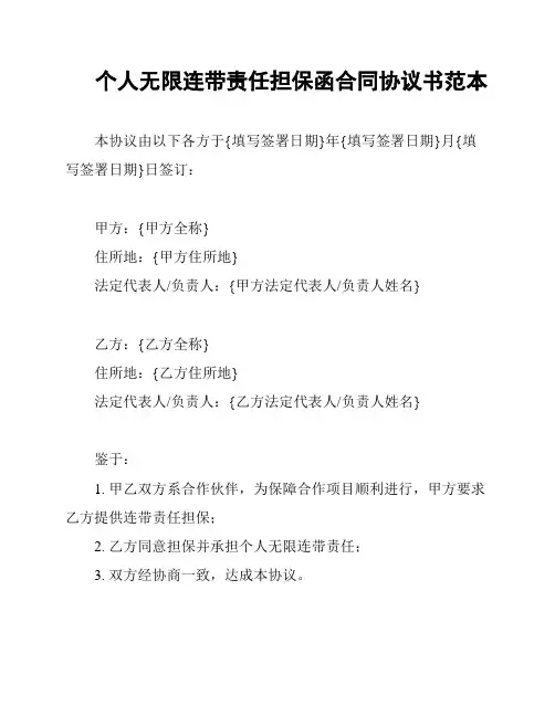 个人无限连带责任担保函合同协议书范本