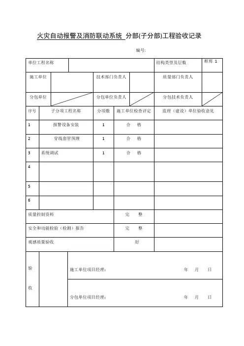 消防工程分部验收记录表