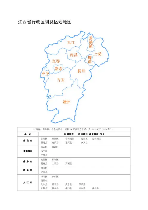 江西省行政区划及区划地图