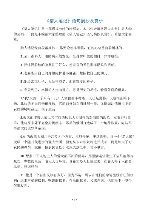 《猎人笔记》语句摘抄及赏析