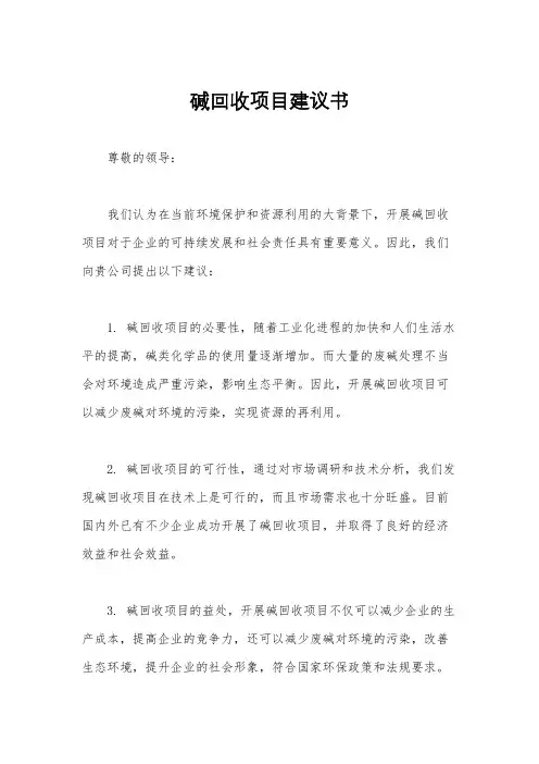 碱回收项目建议书