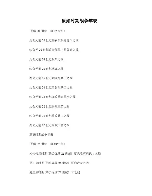 中国历史所有战争时间列表