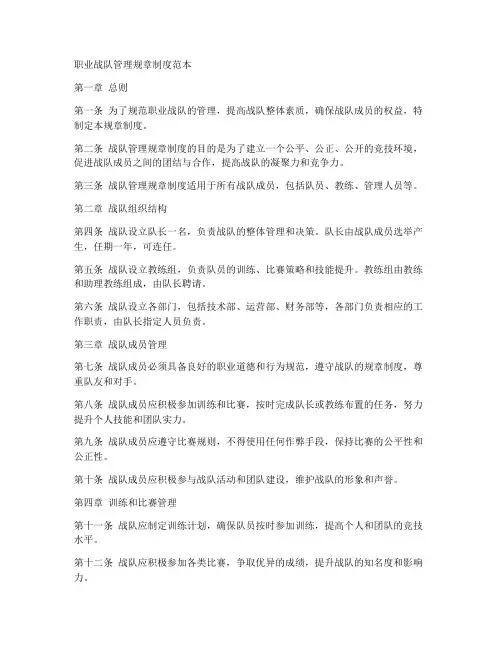 职业战队管理规章制度范本