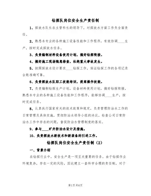 钻探队岗位安全生产责任制（5篇）