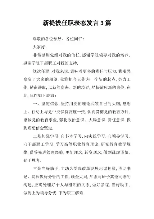 新提拔任职表态发言3篇
