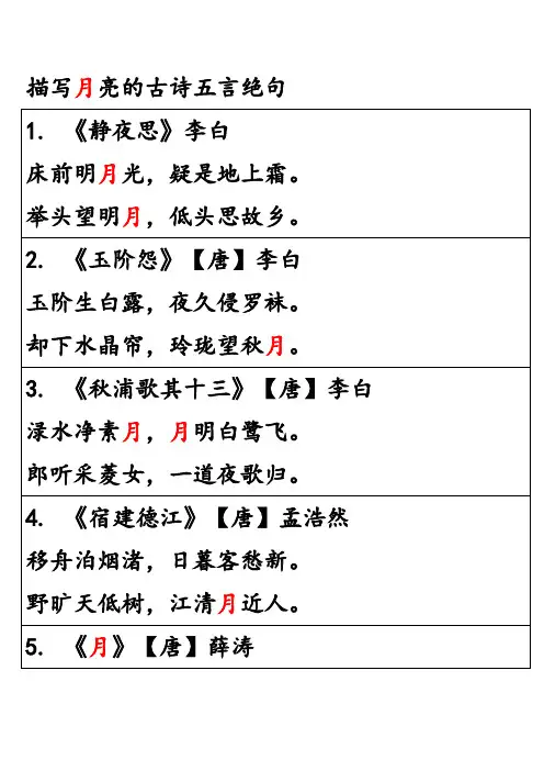 描写月亮的古诗五言绝句