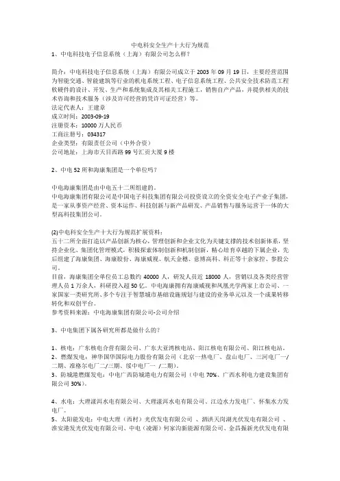 中电科安全生产十大行为规范安全生产