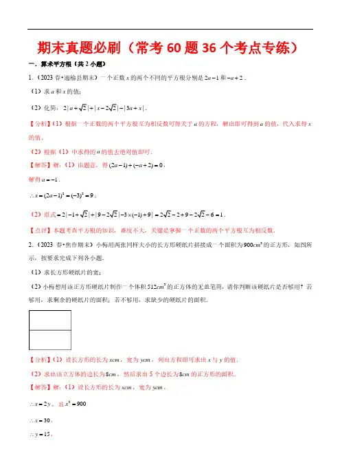 期末真题必刷(常考60题)—2023-2024学年七年级数学下学期期末考点(人教版)解析版