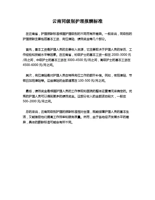 云南同级别护理报酬标准