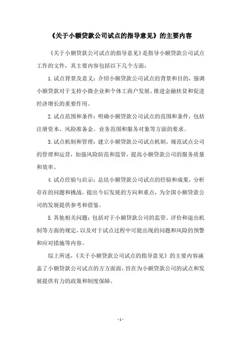 《关于小额贷款公司试点的指导意见》的主要内容