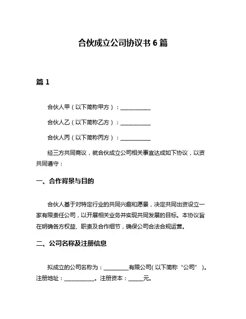 合伙成立公司协议书6篇
