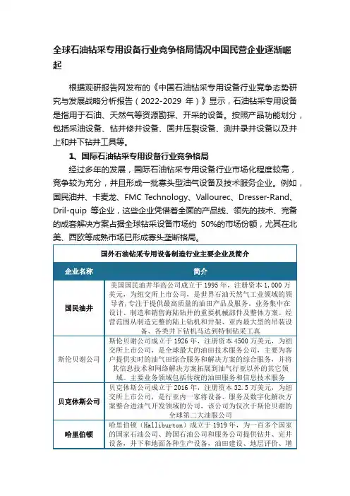 全球石油钻采专用设备行业竞争格局情况中国民营企业逐渐崛起