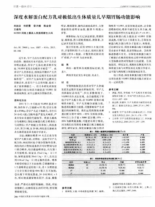 深度水解蛋白配方乳对极低出生体质量儿早期胃肠功能影响